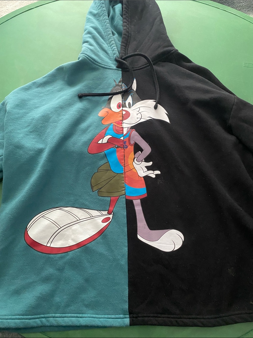 Forever 21 Teal & Black Colorblock Men's Graphic Zip-Up Hoodie